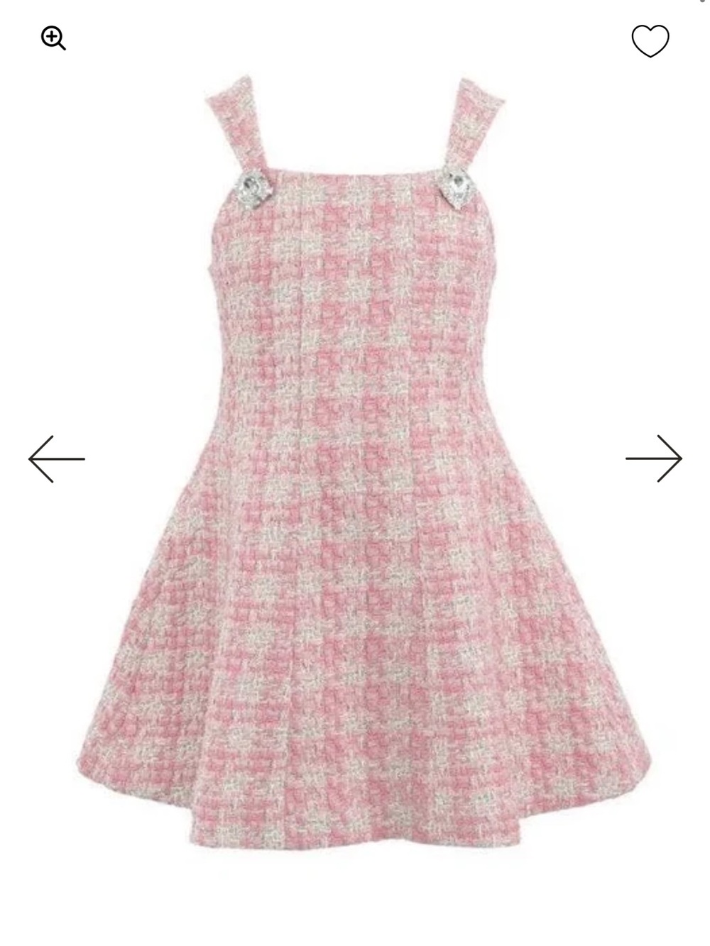 Lola + The Boys Pink Tweed Pinafore Dress with Decorative Buttons